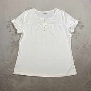 Croft & Barrow Womens White Henley T-Shirt Size L 100% Cotton Short Sleeve
